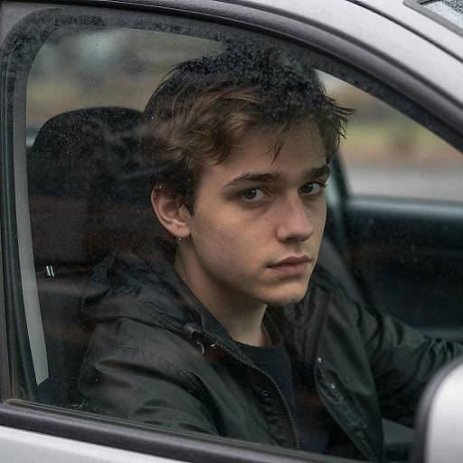 Young Man Looking Through Rainy Car Window