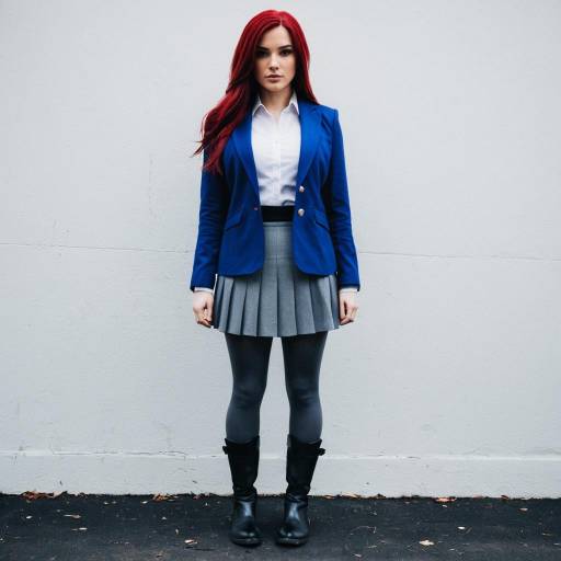 Woman in Blue Blazer and Gray Skirt