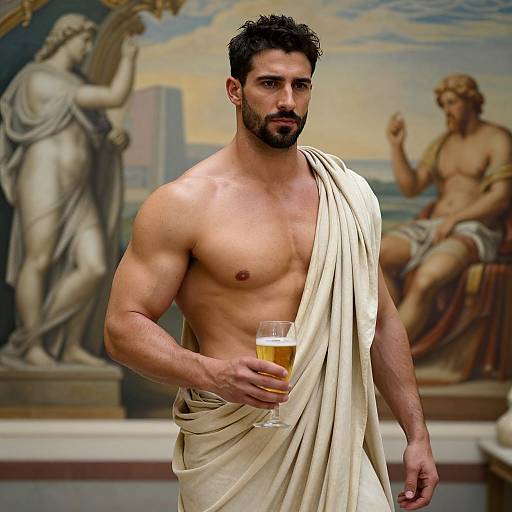 Muscular Man in Toga with Drink