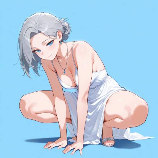 Elegantly Crouched Girl in Summer Attire Elegantly Crouched Girl in Summer Attire