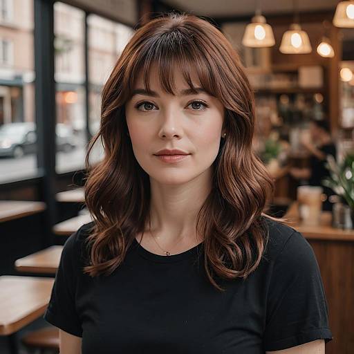 Portrait of Woman with Auburn Hair in Coffee Shop