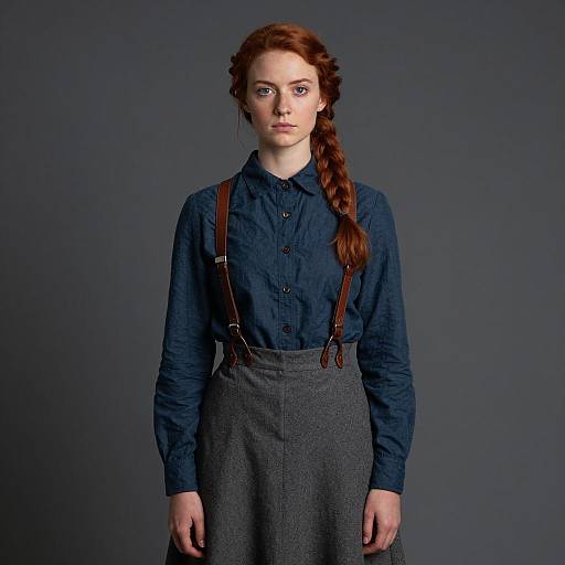Young woman in vintage Victorian outfit with suspenders