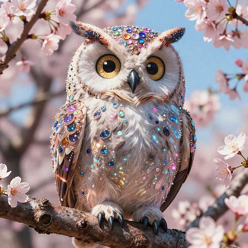 Satirical Magical Neo-Noir Cherry Blossom Owl