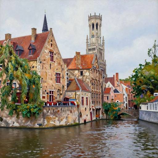 Naive Art Painting of Bruges Canal