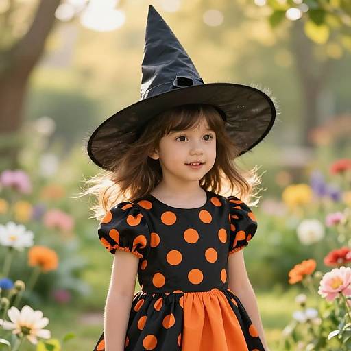 Cheerful Witch Girl in Whimsical Garden
