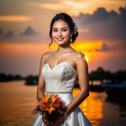 Elegant Thai Bride at Sunset Ceremony