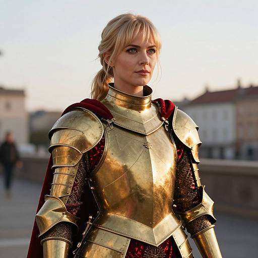 Blonde Woman in Gold Medieval Armor