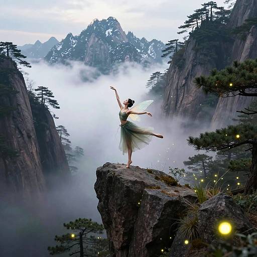 Mystical Fairy Dancing Over Mountains