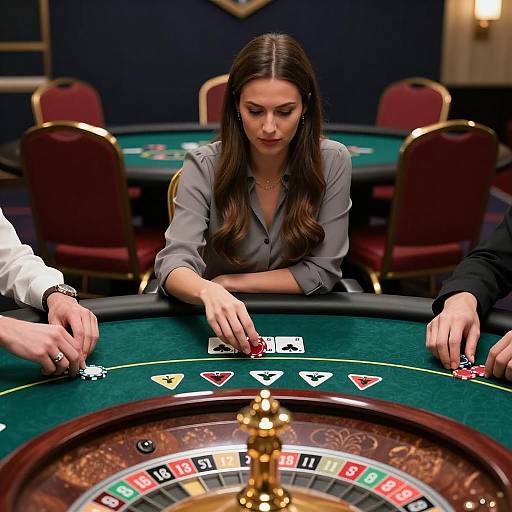 Elegant Woman at Dimly Lit Casino Table
