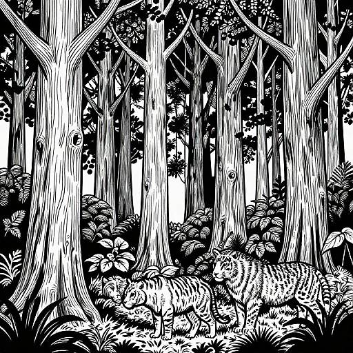 Bold Line Art of Dense Forest