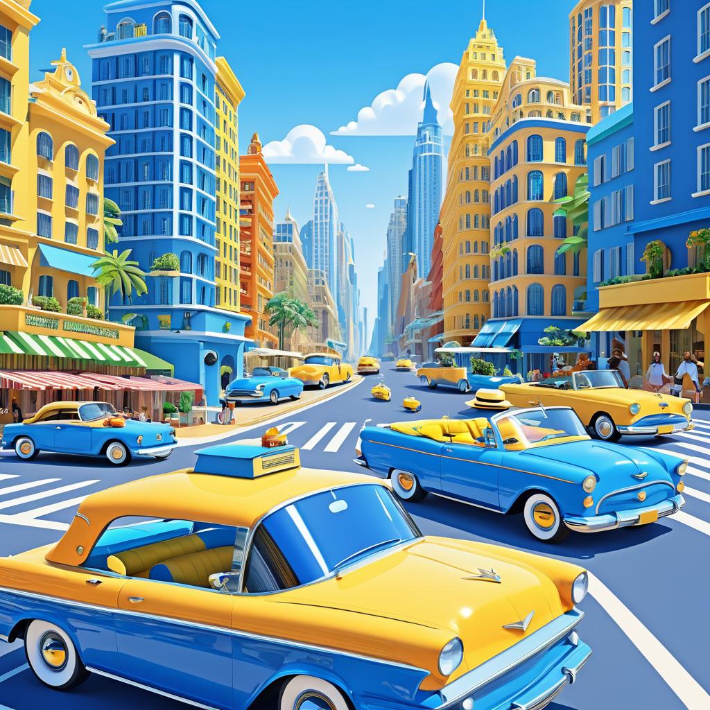 Cheerful Cars in a Vibrant Cityscape