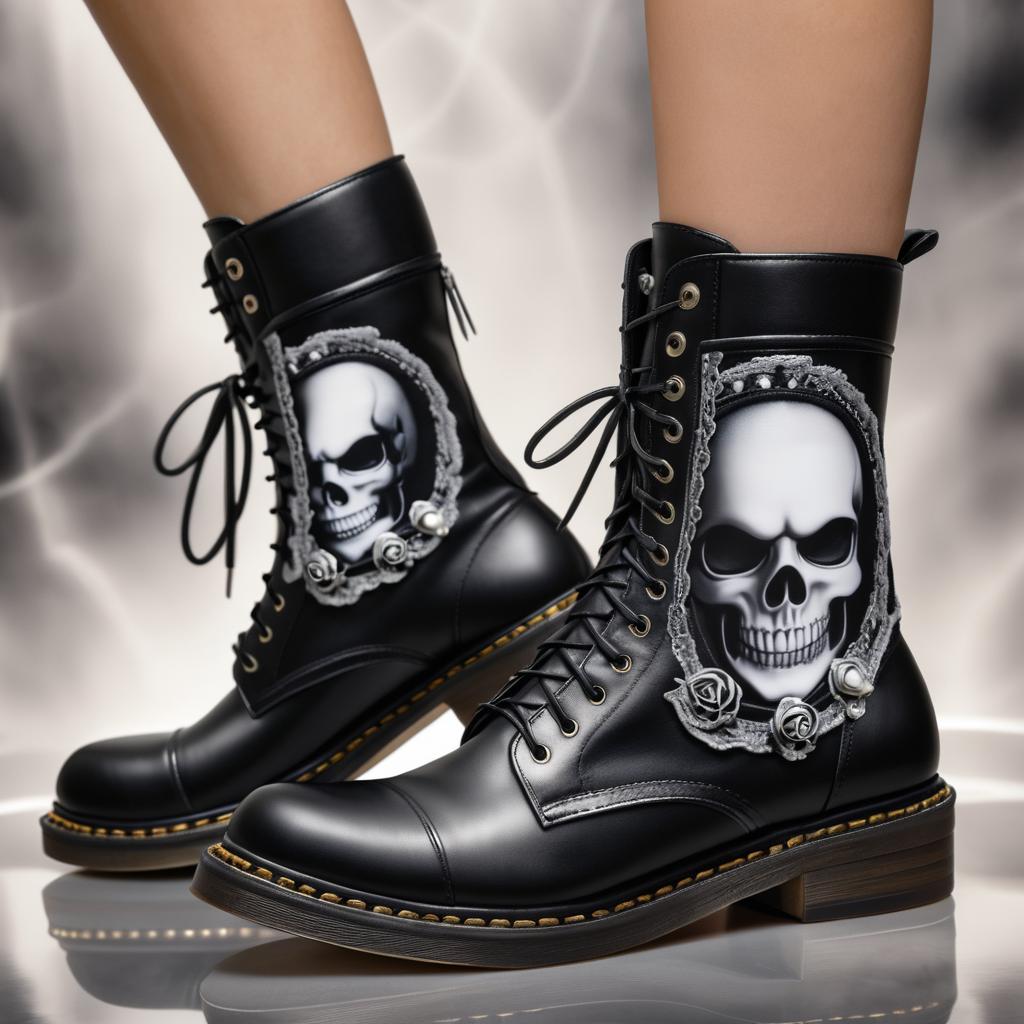 Striking Military Boot with Skull Detail