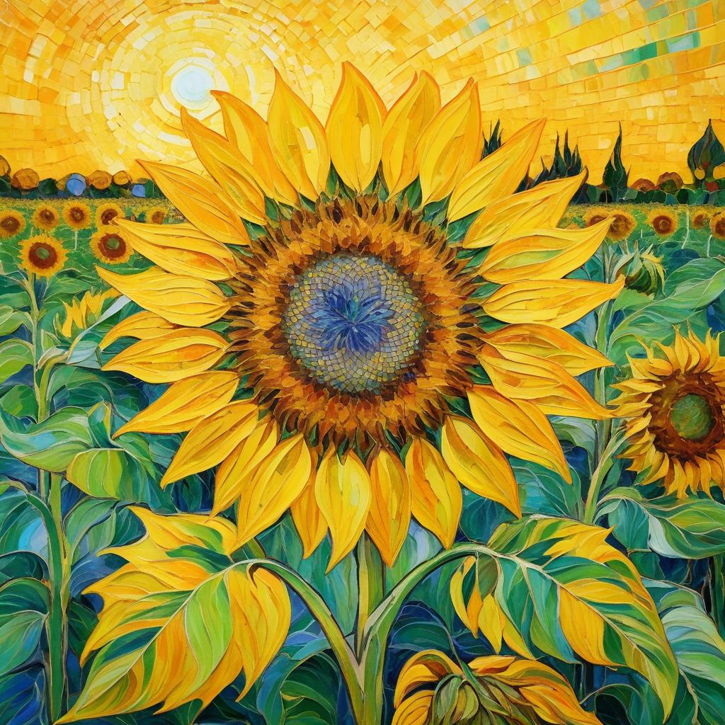 Vibrant Neo-Impressionist Sunflower Drawing