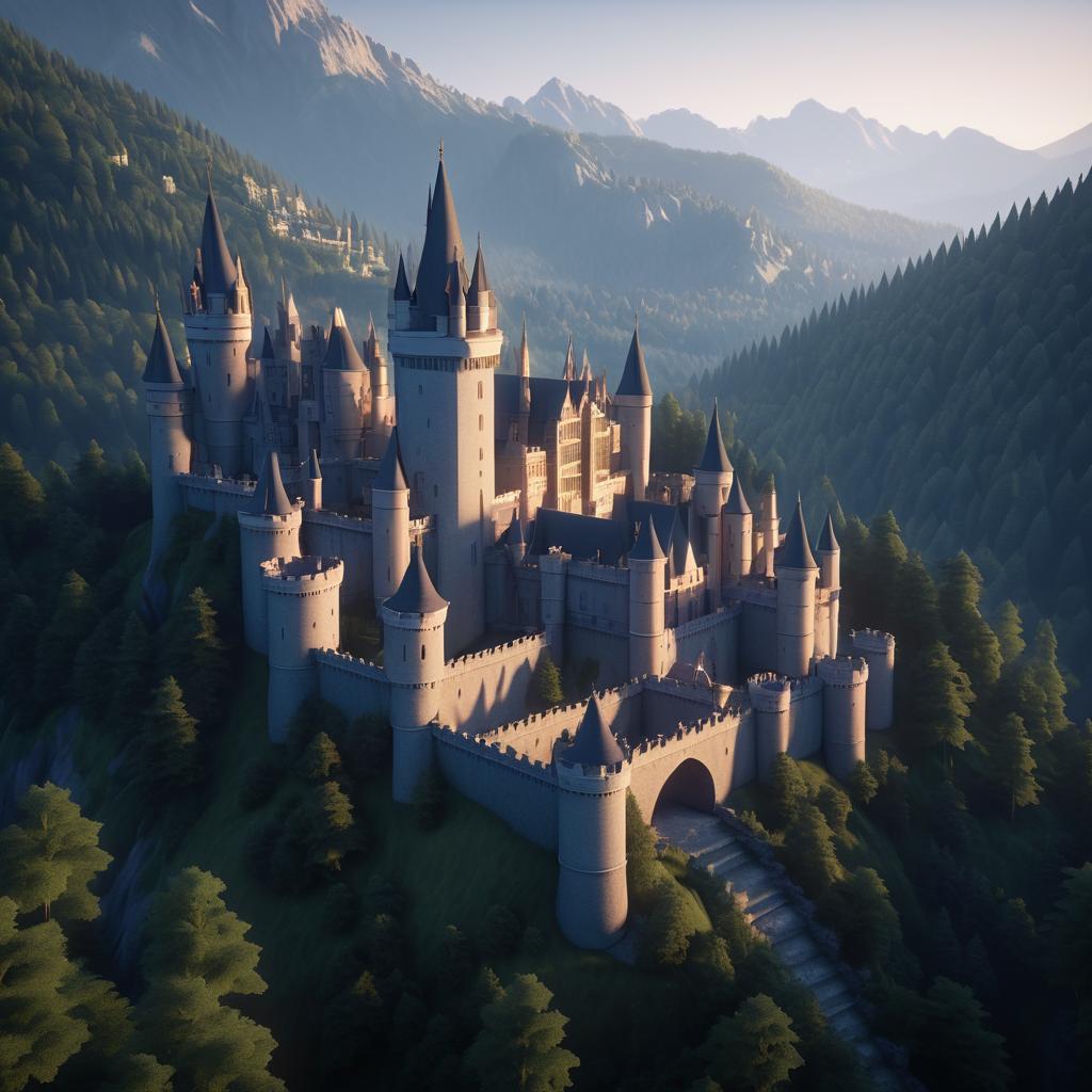 Majestic Castle Overlooking Twilight Forest