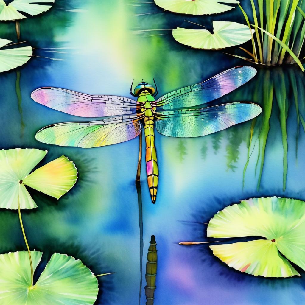 Iridescent Dragonfly in Tranquil Pond