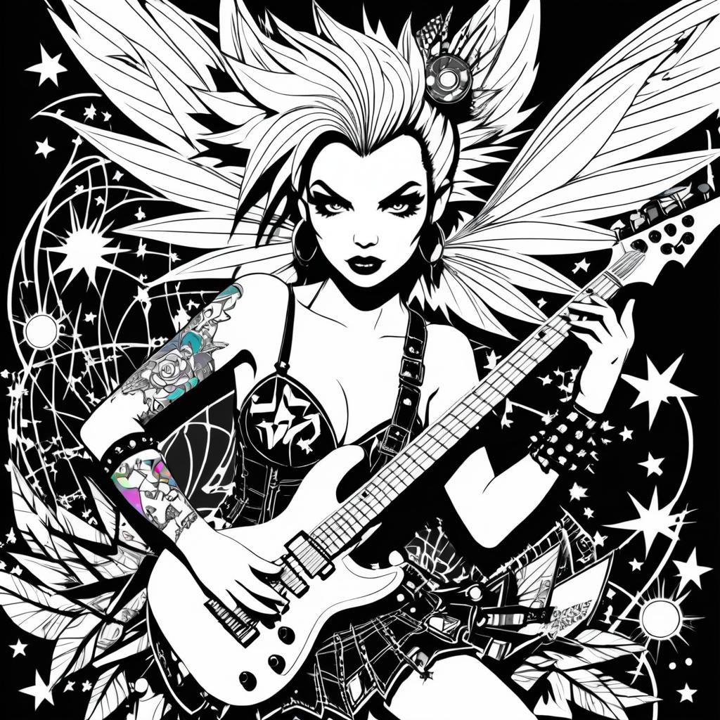 Punk Rock Fairy Guitar Coloring Page