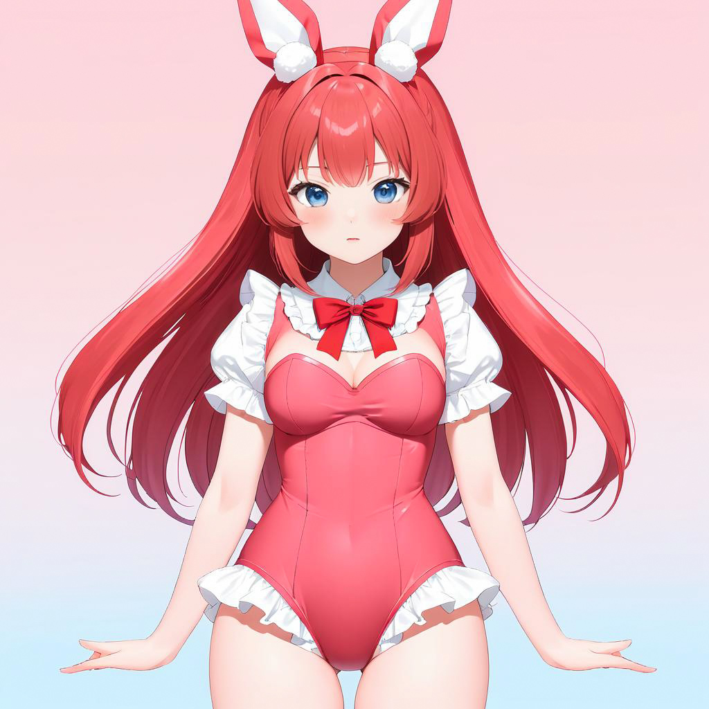 Dreamy Blushing Schoolgirl in Bunny Outfit