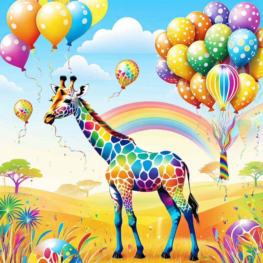 Whimsical Giraffe with Rainbow Mane