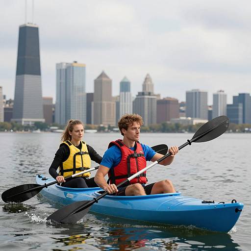 Kayaking with City Skyline Backdrop