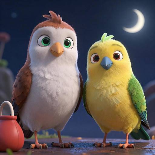 Animated Birds in Space with Moon