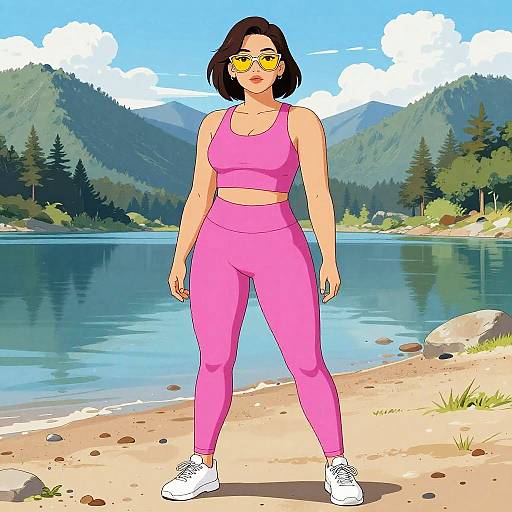 Sporty Chic Woman by Mountain Lake
