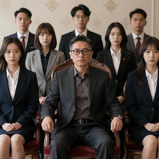 Formal Group Portrait with Distinct Central Figure