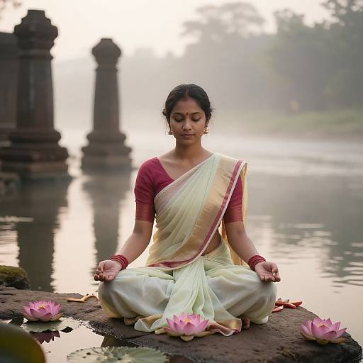 Lalita Meditating by Sacred Riverbank