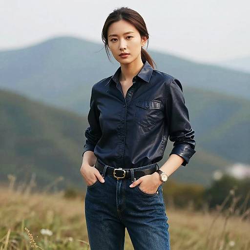 Androgynous Woman in Leather Outfit