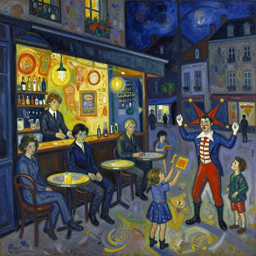 Chagall-Inspired Night Bistro Scene