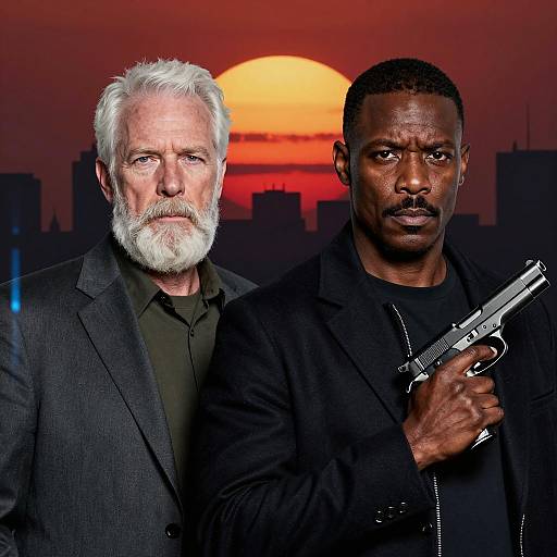 Intense Duo Against a Vivid Sunset