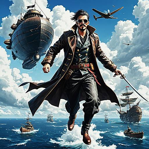 Charismatic Sky Pirate Captain Battle Scene