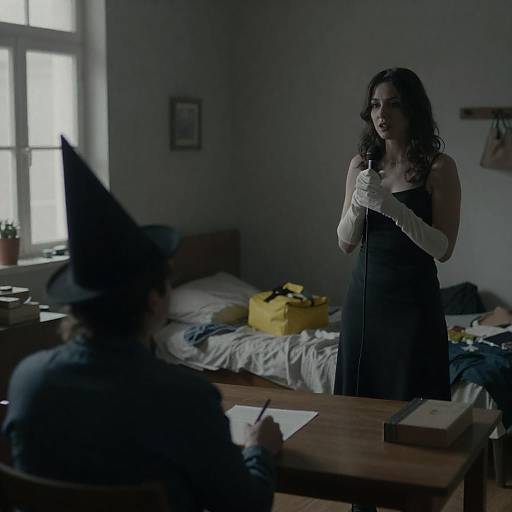 Dimly Lit Room with Singer and Hat