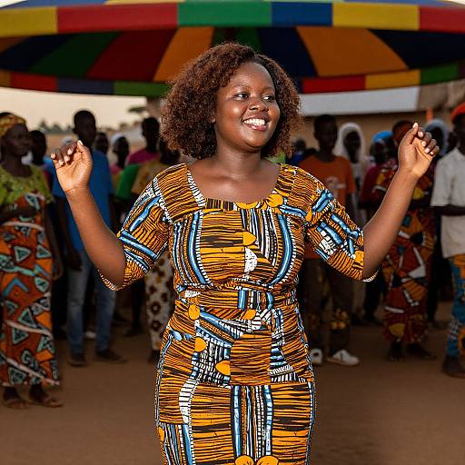 Joyful Woman Dancing in Ankara Outfit