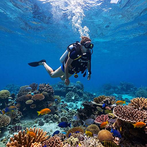 Scuba Woman Exploring Vibrant Coral Reefs
