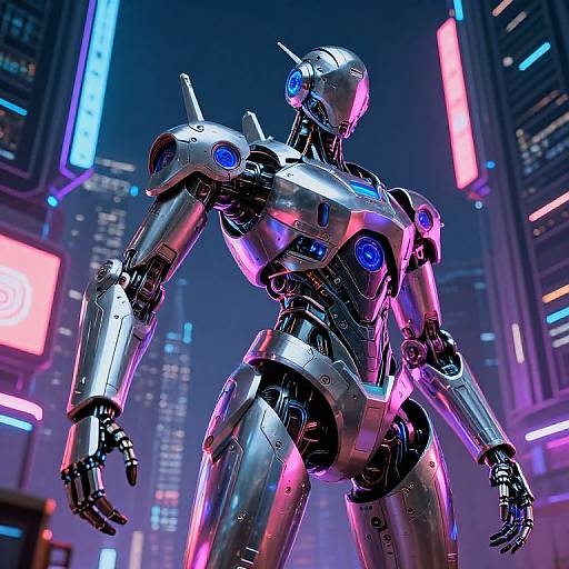 Futuristic Robotic Sculptures in Cyberpunk City