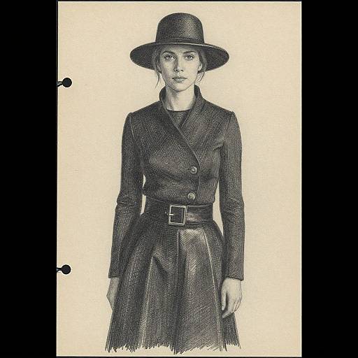 Pencil Sketch of Woman in Black Hat and Skirt