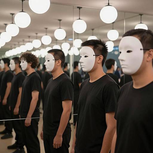 Masked Figures in a Reflective Space