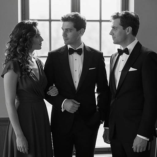 Black and White Formal Portrait of Three People