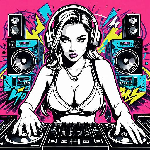 Vaporwave Neon Female DJ Coloring Page