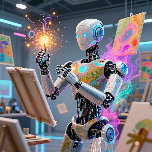 Advanced AI Robot Artist in Neon