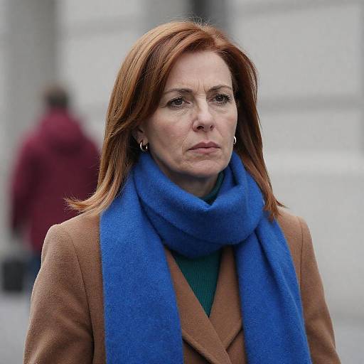 Serious Middle Aged Woman in Blue Scarf