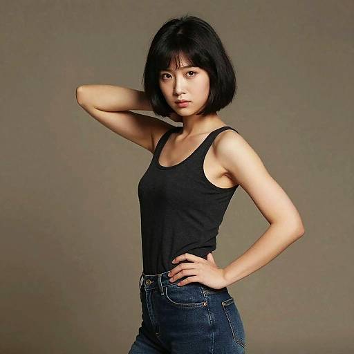 Young Asian Woman in 80s Style Studio Portrait
