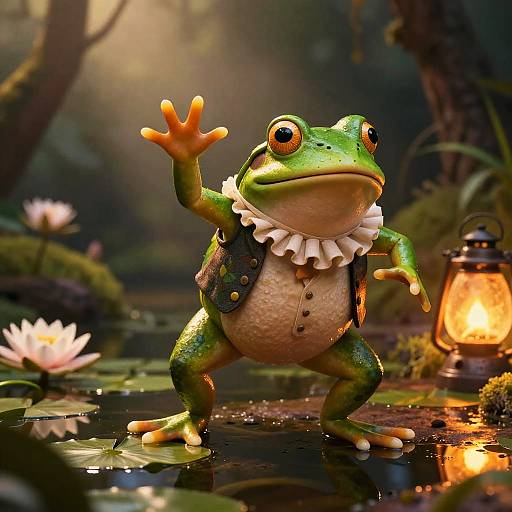 Charming Frog in Whimsical Woodland Concert