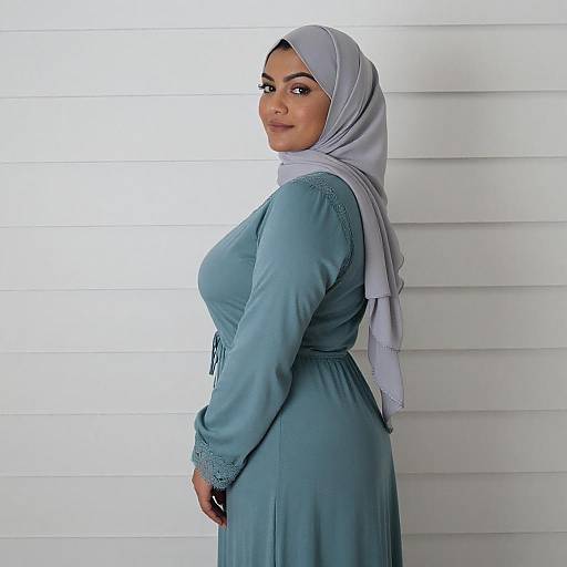 Curvy Woman in Hijab and Teal Dress