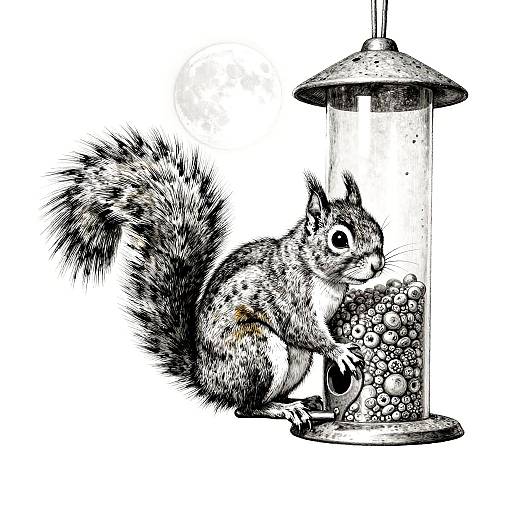 Intricate Pen and Ink Squirrel Art