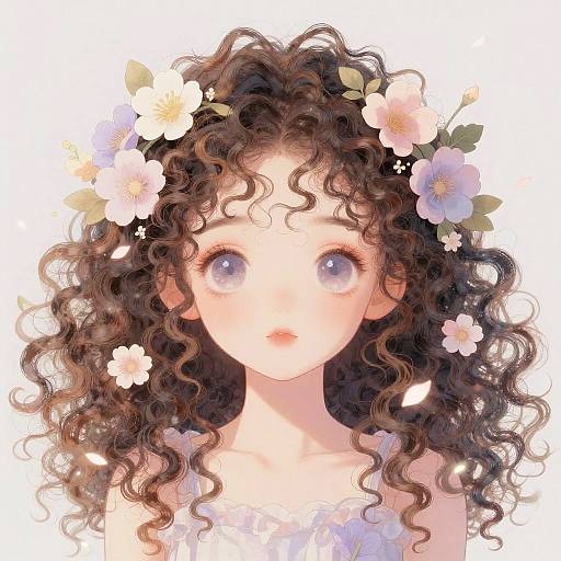 Curly Haired Anime Girl Portrait