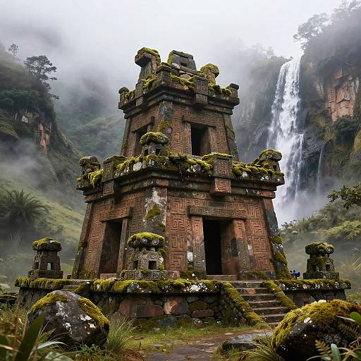 Ancient Incan Temple in Mist