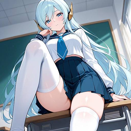 Schoolgirl in Pleated Skirt and Thighhighs
