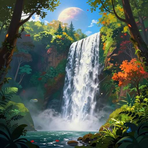 Vibrant Fantasy Waterfall Scene