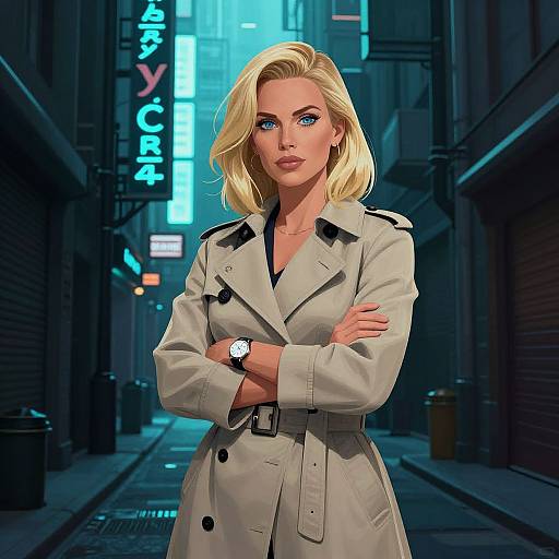 Confident Blonde in Futuristic Alley
